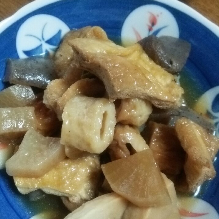 圧力鍋で♪筍とこんにゃくとちくわと大根と揚げの煮物